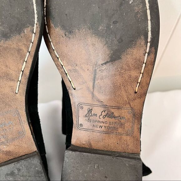 Black Booties Sam Edelman Malone Distressed Suede Buckle Strap Split Shaft 7.5 8 - Picture 5 of 7